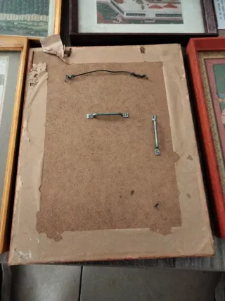 Lote 5 Cuadros Indios Papel Madera