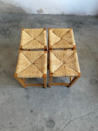 4 Taburetes Rattan y Madera
