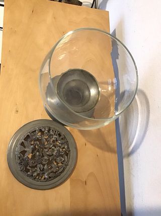 Antigua copa popurrí estaño y cristal