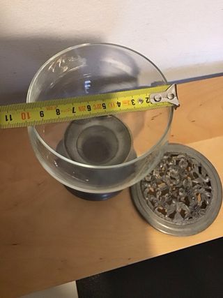 Antigua copa popurrí estaño y cristal