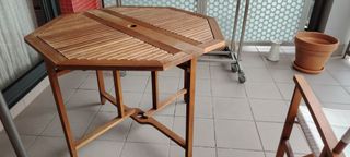 Mesa terraza madera maciza octogonal