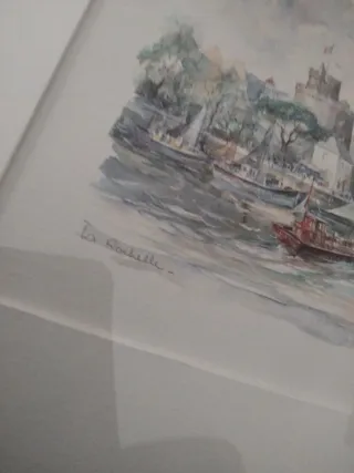 Lote 2 Cuadros Acuarela Puerto Barcos