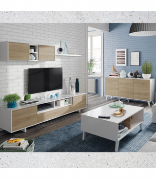 Mueble De Salón 200 Cm. Blanco Brillo/Roble Canad