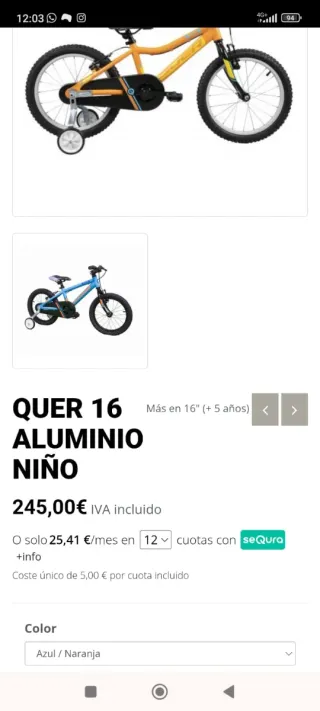 Bicicleta Quer 16 Azul