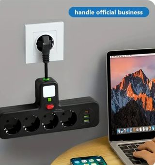 Regleta 4 enchufes +3 USB interruptor luz