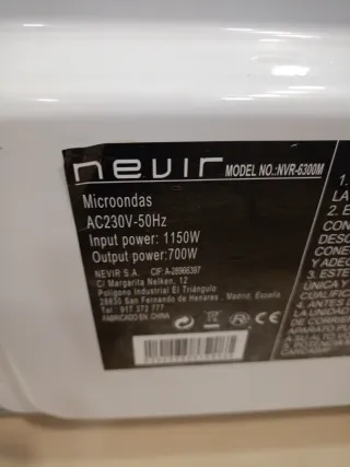 Microondas NEVIR blanco