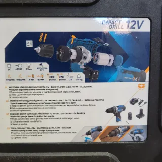 DEXTER Taladro percutor 12v + 2baterías y cargador