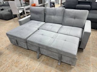 Sofá Cama Extensible Gris Claro Arrastre + Arcón