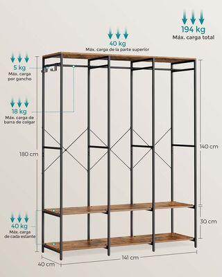 SONGMICS Armario de Ropa Portátil Marrón Rústico