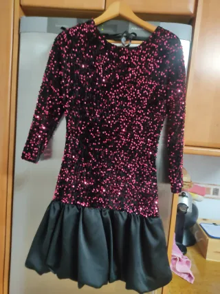 Vestido lentejuelas negro y rosa Talla M