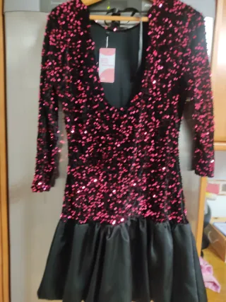 Vestido lentejuelas negro y rosa Talla M