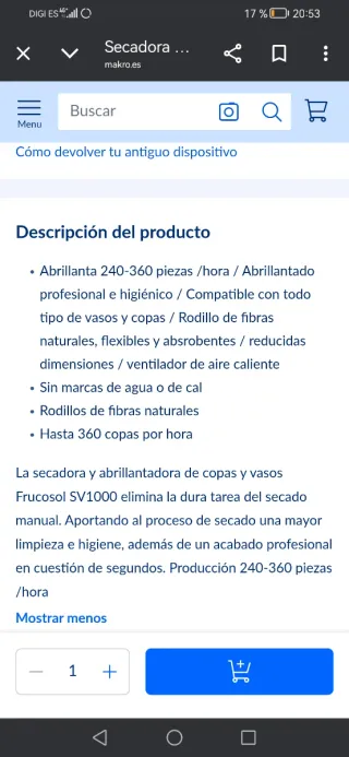 Secadora y Abrillantadora Frucosol SV1000