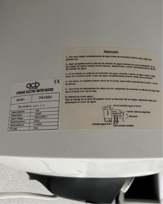Termo Eléctrico TN100V Nuevo. SOLO RECOGIDA