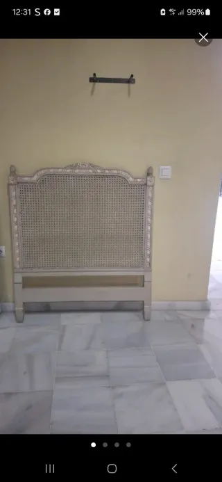 Cabecero de madera y mimbre beige/gris