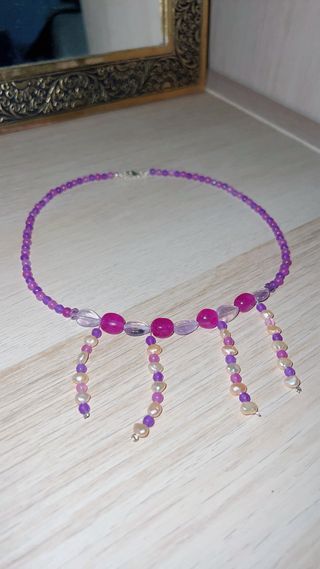 Collar elegante perlas y piedras naturales