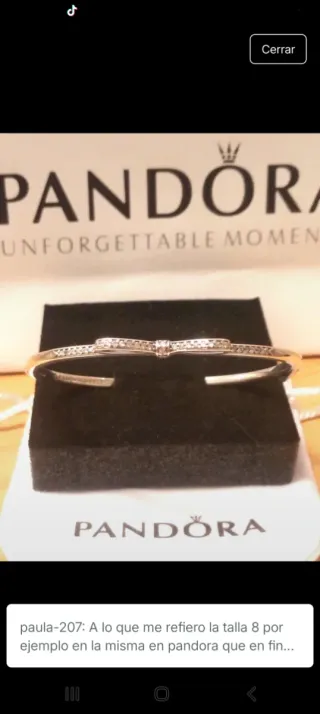 Pulsera caña Pandora plata con circonitas