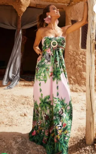Vestido largo estampado tropical