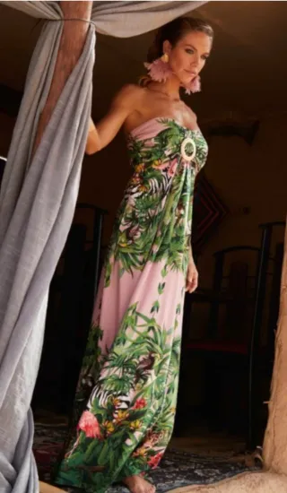 Vestido largo estampado tropical