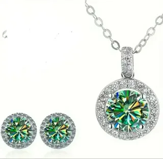 Conjunto Plata: Colgante y Pendientes Moissanitas