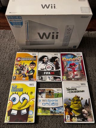 Nintendo Wii en su caja como nueva, JUEGOS