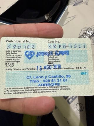 Reloj Seiko Automático con número de serie