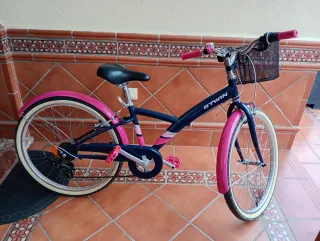 Bicicleta niña BTWIN paseo azul y rosa