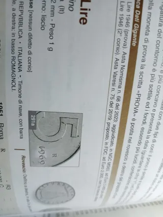 Moneta 5 Lire 1969 Delfino