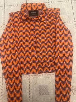 Stradivarius Camisa Estampada Naranja y Morado Tal