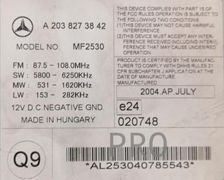 Sistema audio / Radio CD Mercedes Benz Clase C (W203) C 220 CDI (170 cv)