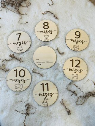 Placas Meses Bebé Madeira 7 Unidades