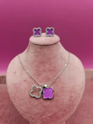 Conjunto Trébol Morado y Plateado