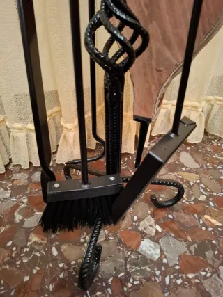 Set Accesorios Chimenea Metal Negro y Dorado