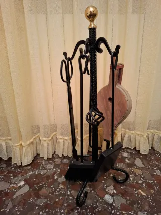 Set Accesorios Chimenea Metal Negro y Dorado