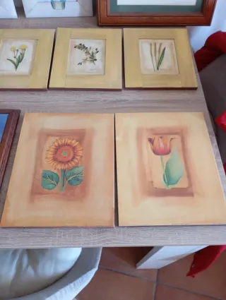 Lote 3 cuadros rústicos flores y espigas