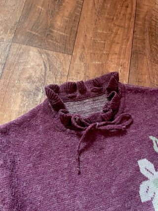 Jersey Vintage Morado Lana Flores Jumper