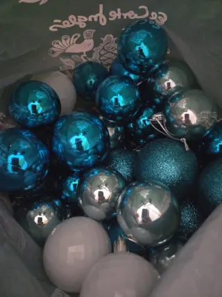 Bolas Navideñas Decoración Azul y Plateado