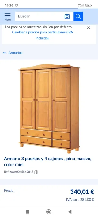 Armario 3 puertas y 4 cajones