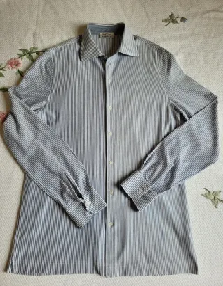 Camicia uomo a righe grigie e blu