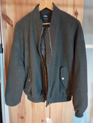 Chaqueta Bomber Zara Gris Hombre M