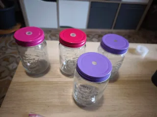 Set 6 Vasos Mason Jar con Tapa y Pajitas