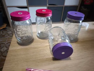 Set 6 Vasos Mason Jar con Tapa y Pajitas