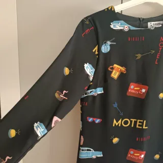 Vestido Minueto Negro Estampado Motel Talla M