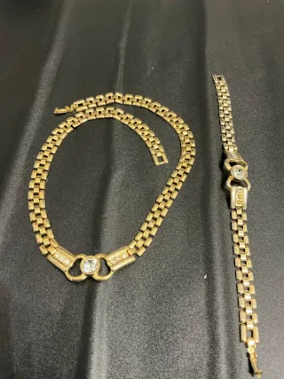 Parure girocollo e bracciale oro con cristalli