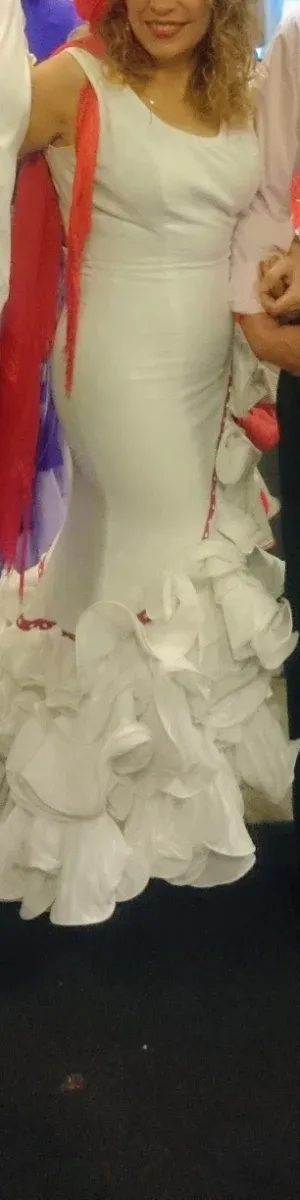 Vestido Flamenca Blanco con Rojo