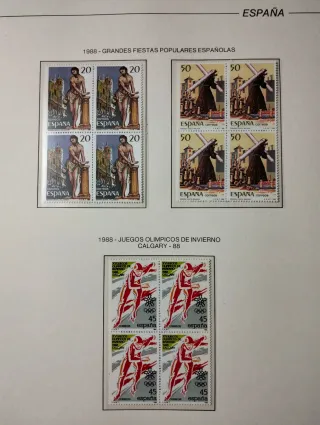 Coleção em blocos de 4 selos, Espanha 1988.