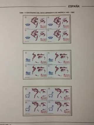 Coleção em blocos de 4 selos, Espanha 1988.