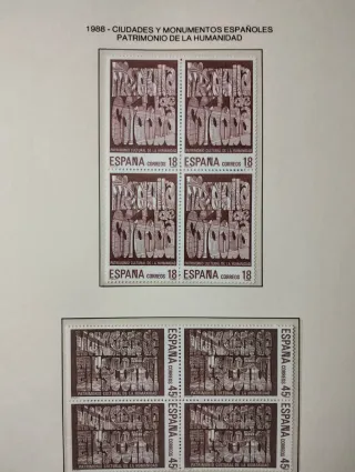 Coleção em blocos de 4 selos, Espanha 1988.
