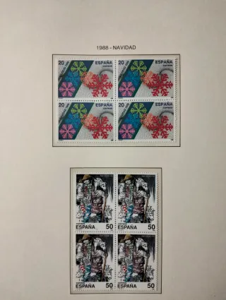 Coleção em blocos de 4 selos, Espanha 1988.