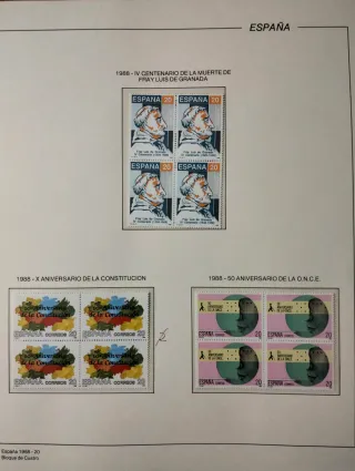 Coleção em blocos de 4 selos, Espanha 1988.
