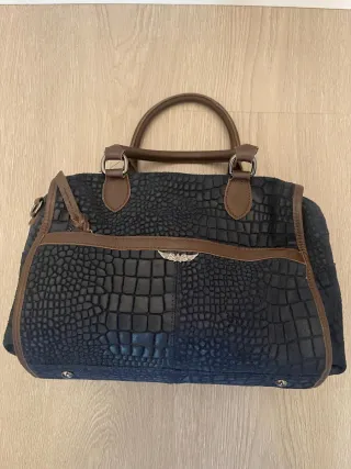 Bolso Negro y Marrón Piel Cocodrilo